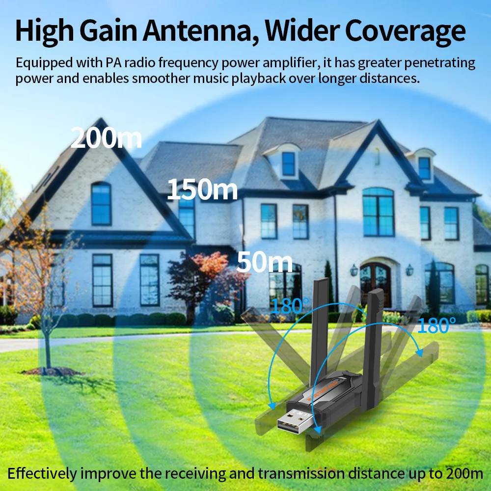 200 متر بلوتوث 6.0 محول USB بلوتوث دونغل سائق مجاني لنظام التشغيل Windows 11/10/8.1 لوحة مفاتيح وماوس استقبال الصوت الارسال