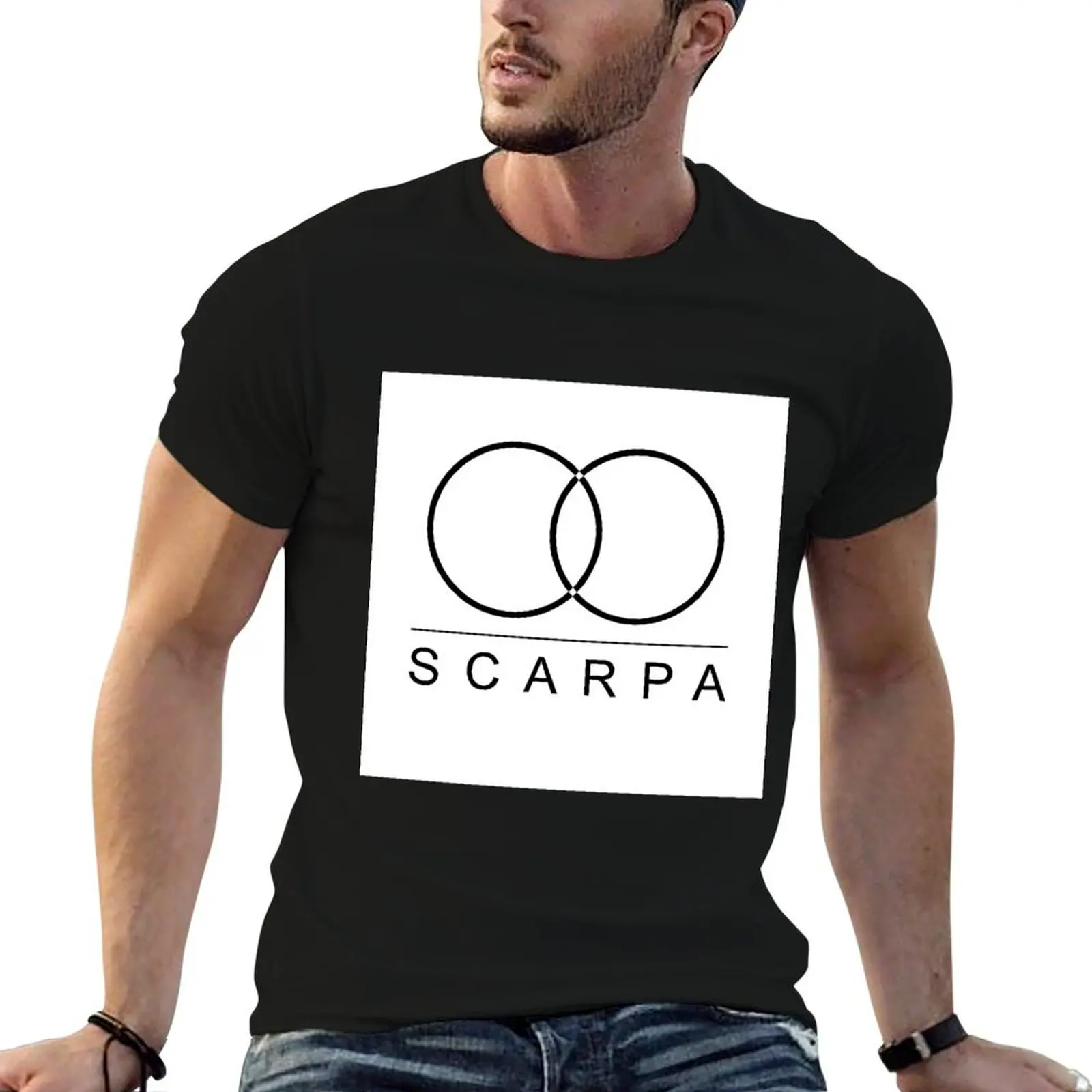Logotipo de Carlo Scarpa-Camiseta negra para hombre, Camiseta de algodón pesado, camiseta con estampado personalizado para hombre, camiseta de diseñador