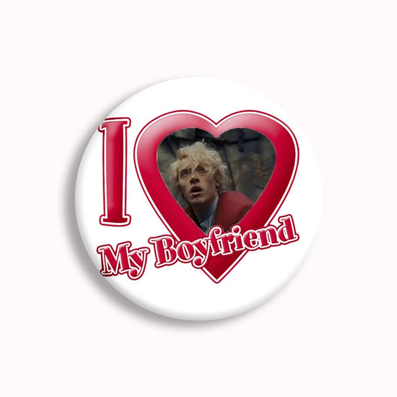 Coriolanus Snow Creative I love My Boyfriend Heart Button Pin Hunger Games Tom Blyth Brooch Badge Bag Decor Fans Collect 58mm