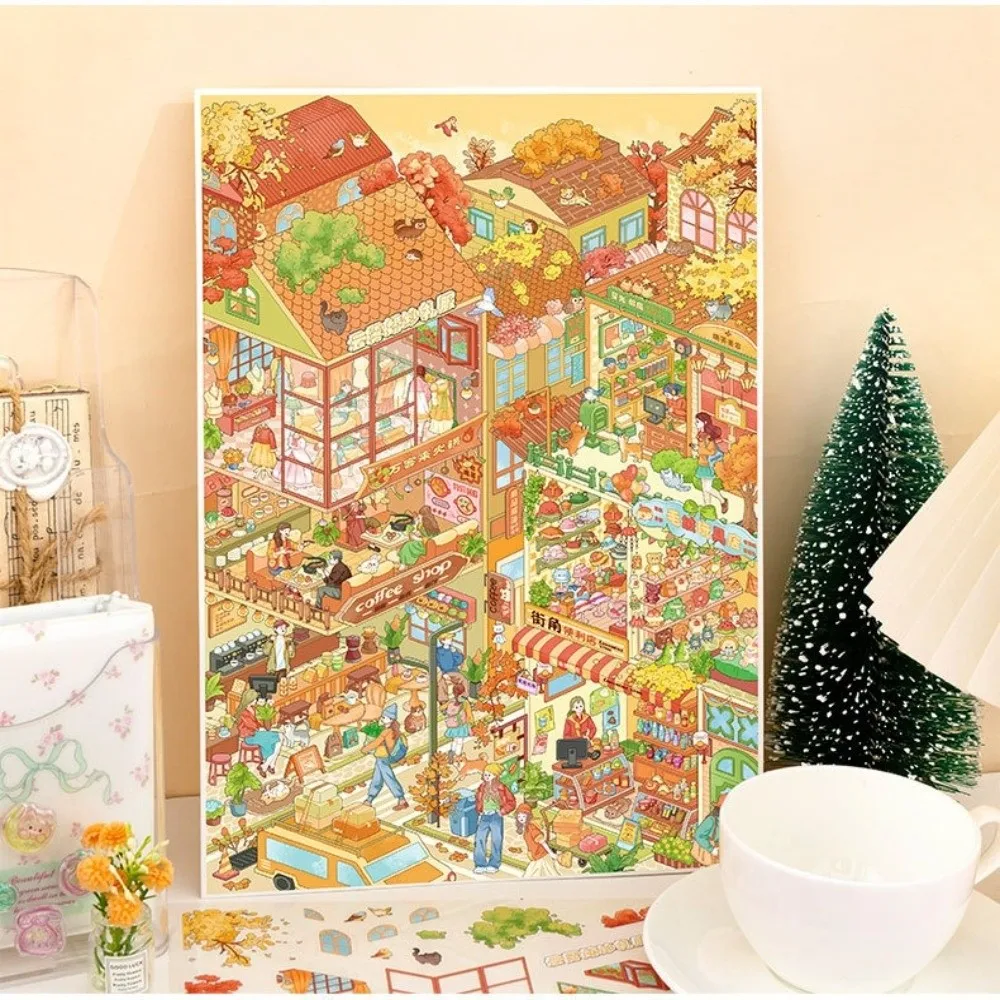 Kawaii DIY 3D Miniature Stickers Stacking Handicraft Decor Cabin Town Stickers Creative Arts Miniature Scene Paster