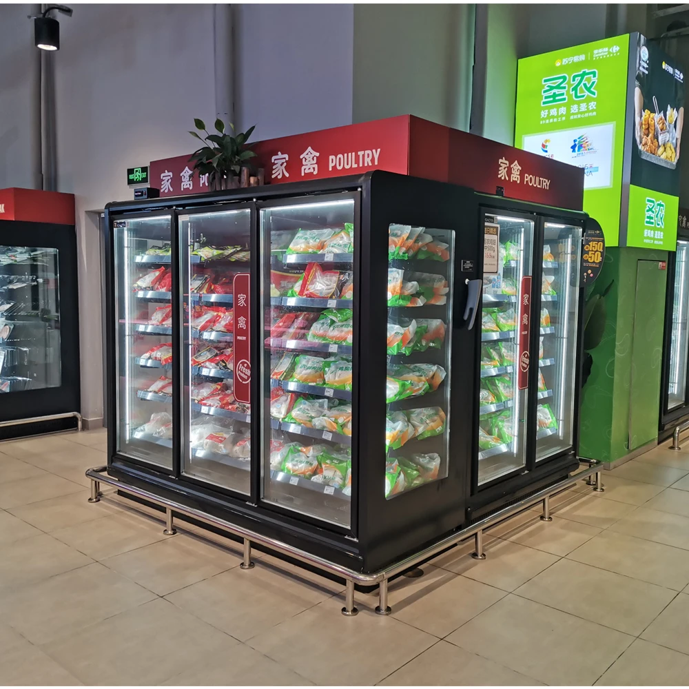 

Frozen Food Commercial Vertical Freezer Supermarket Showcase Refrigerators Upright Display Fridge 4-Door Digital Control