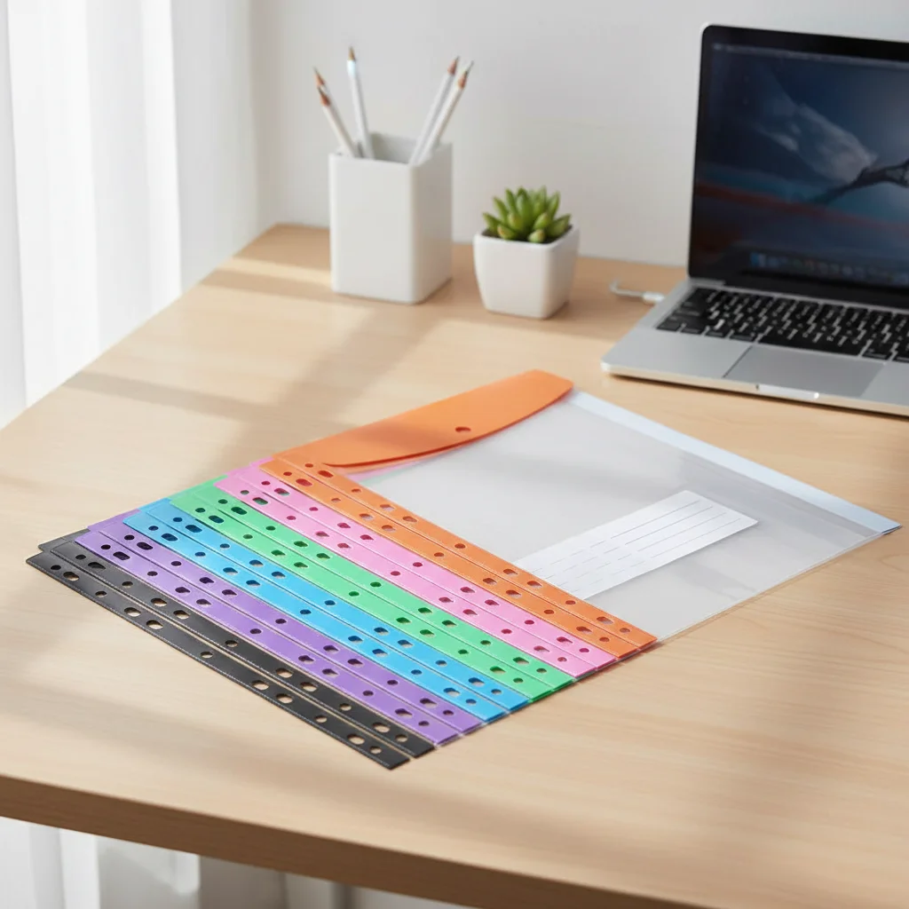 

12Pcs Large-Capacity Loose-Leaf File Bags Transparent Colorful A4 Expandable Binder Pocket Button Closes 11 Holes