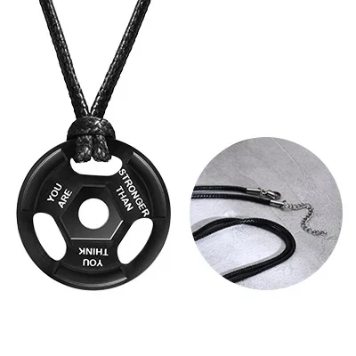 Men's Black Barbell Necklace,Chicken Soup Stainless Steel Pendant,Inspirational Wishes Jewelry Gift for Dad Son Husband