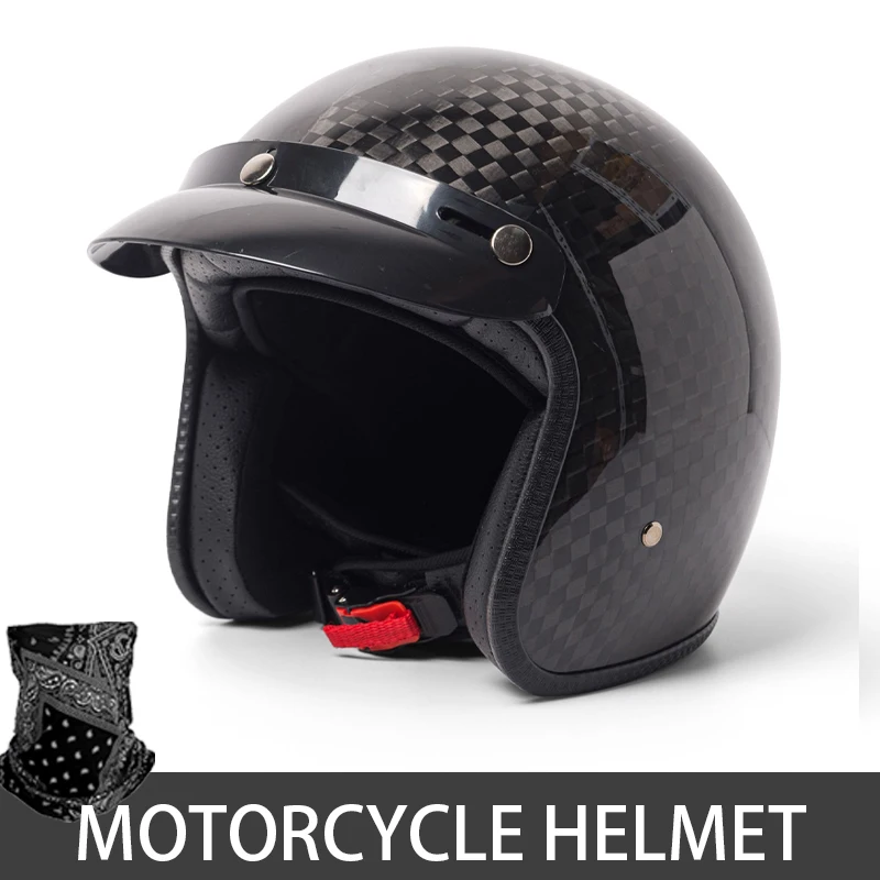 Forged Carbon Fiber 3/4 Open‑Face Helmet, Half‑Cover Retro Lightweight All‑Season Riding Helmet