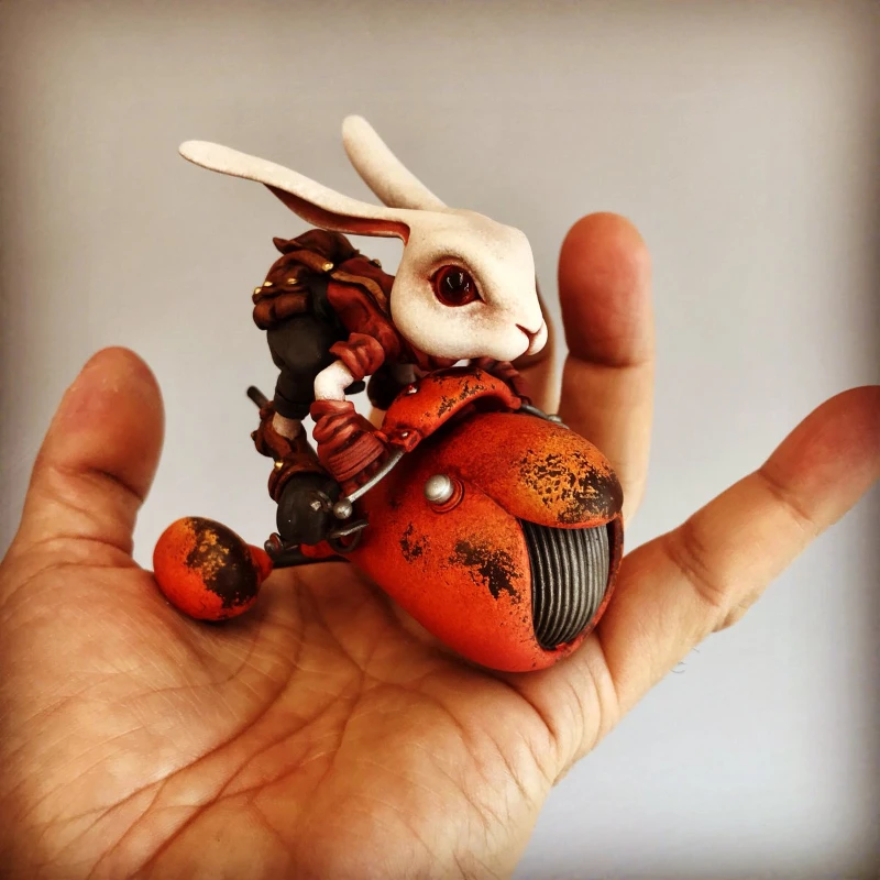 Resin Figure Model Kits Steampunk Cute Rabbit with Motorcycle GK Figures Unassambled Unpainted S-203