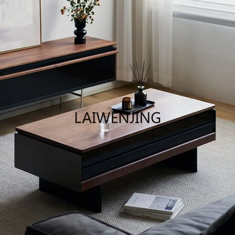 

HLZ black walnut coffee table solid wood rock slab modern medieval black rectangular small apartment living room tea table