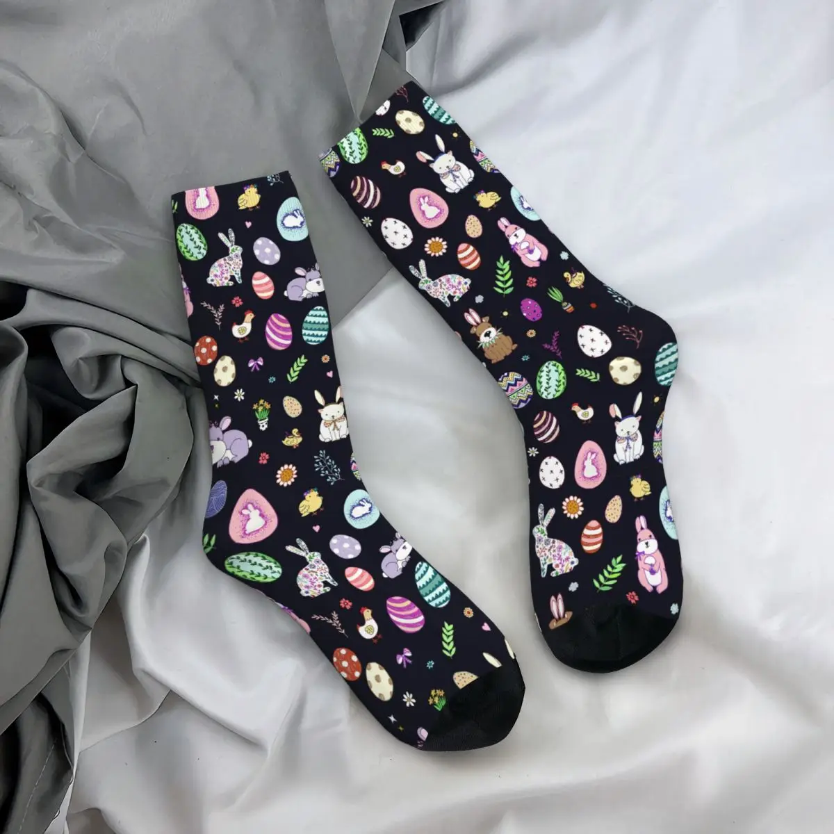 Happy Easter Socks Autumn Eggs Bunnies Floral Animal Stockings Harajuku Men High Quality Socks Design Outdoor Non Skid Socks