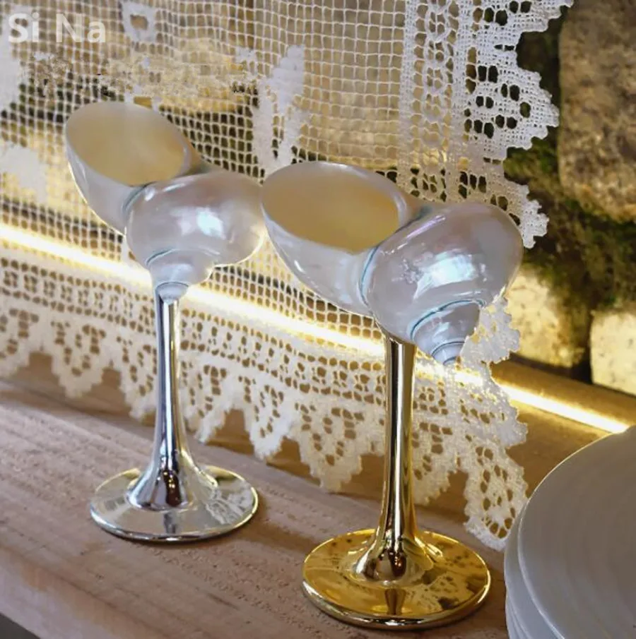

Натуральный жемчуг, раковина, бокал для вина ручной работы, гальваническая чашка с высокими ножками, свадебные бокалы, украшение для домашнего стола