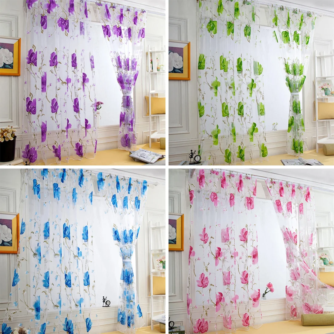 

1 Panel Flower Tulle Curtains for Living Room Bedroom Kitchen Floral Voile Sheer Curtains for Window Treatment Drapes Blinds 커튼