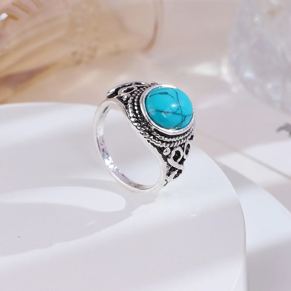 VENTFILLE 925 Sterling Silver Turquoise Ring for Women Girl Retro Neo-Gothic Fashion Opening Jewelry Dropshipping