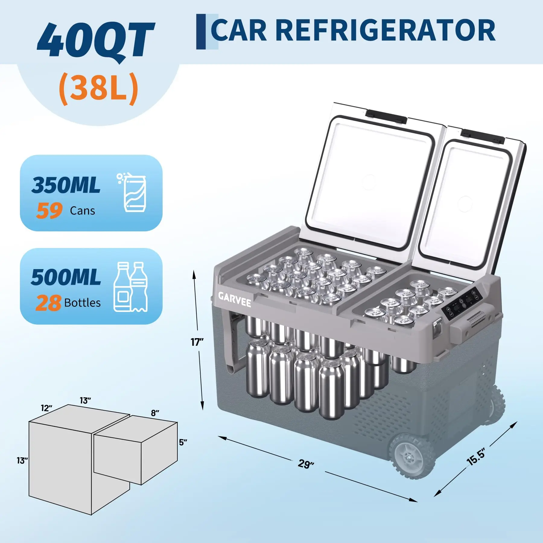 Dual Zone Car Refrigerator 40QT 38L Portable Freezer Compressor Electric Cooler Rapid Freezing Minus 4F To 68F 12V 24V Can Internal Battery Not Included