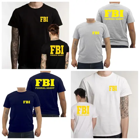 Federal Bureau of Investigation FBI Printed T-shirt for Men Government Secret Service T-shirt Fun Cotton Round Neck T-shirt