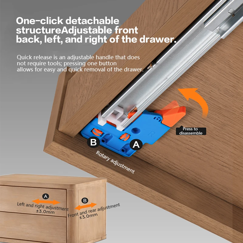 STARSHINE Drawer slide rail bottom support three-section synchronous linkage full-pull slide damping buffer drawer hidden rail