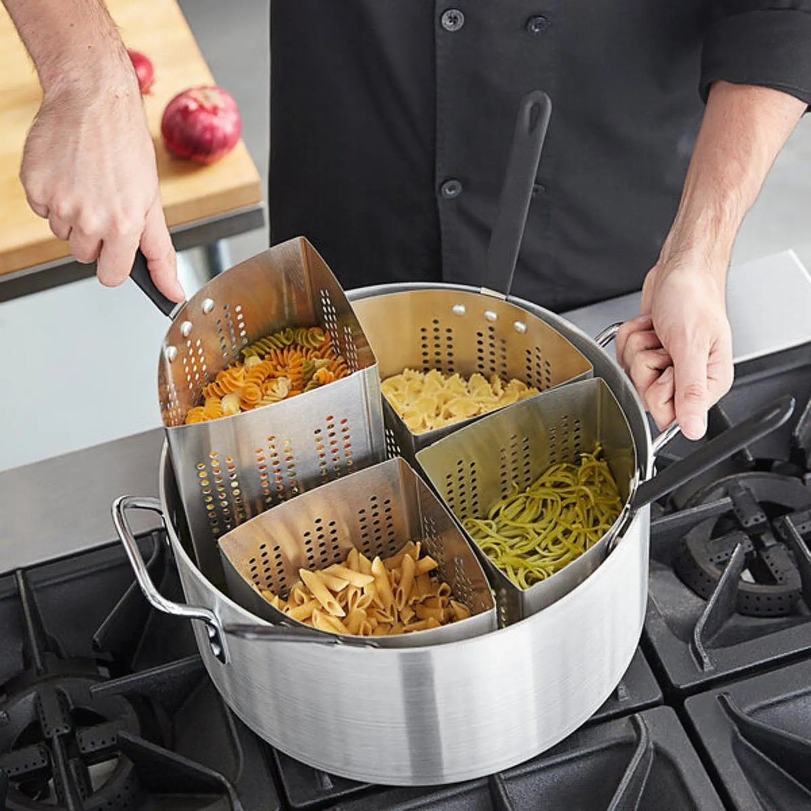 Stainless Steel Perforated Noodle Basket Stock Pot Insert for Cooking Pasta Draining Seafood Blanching at Home