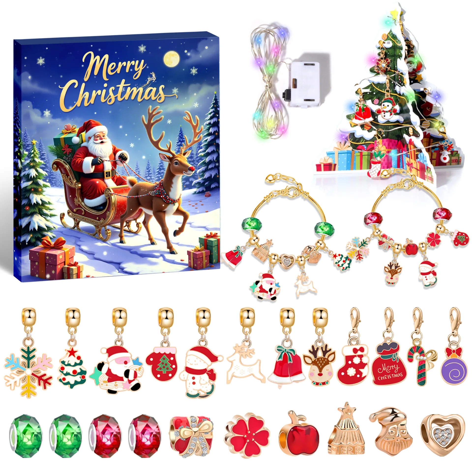 Christmas Jewelry Advent Calendar with Light Advent Calendar 2025 for Kids Christmas 24 Days Countdown Calendar with Bracelet - Image 5