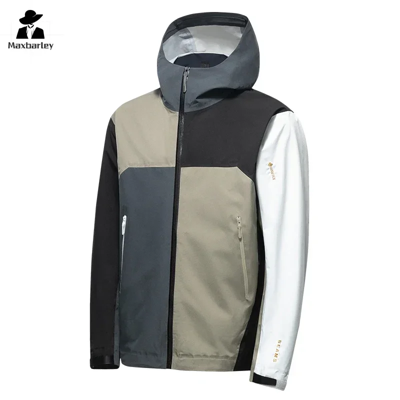 

Outdoor Waterproof Jacket Men's Autumn Trendy Splicing Pocket Raincoat High Quality Wear-resistant Camping Hooded Windbreaker