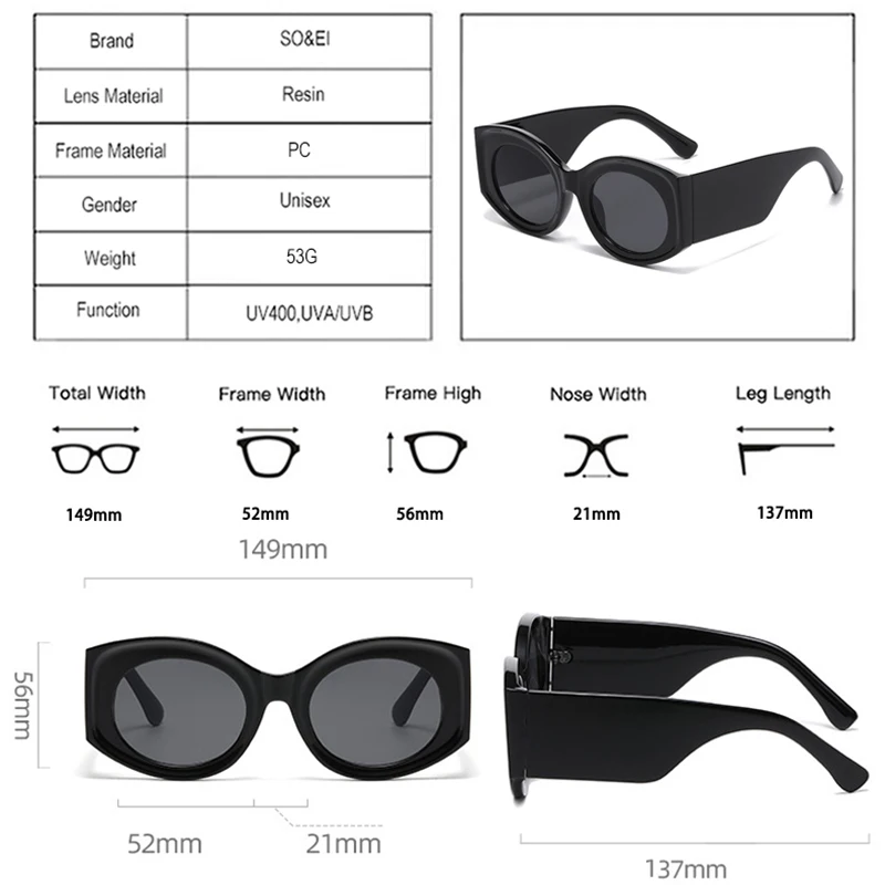 نظارات شمسية نسائية بيضاوية كبيرة الحجم من SO&EI، نظارات شمسية كلاسيكية بلون جيلي UV400 للرجال متدرجة