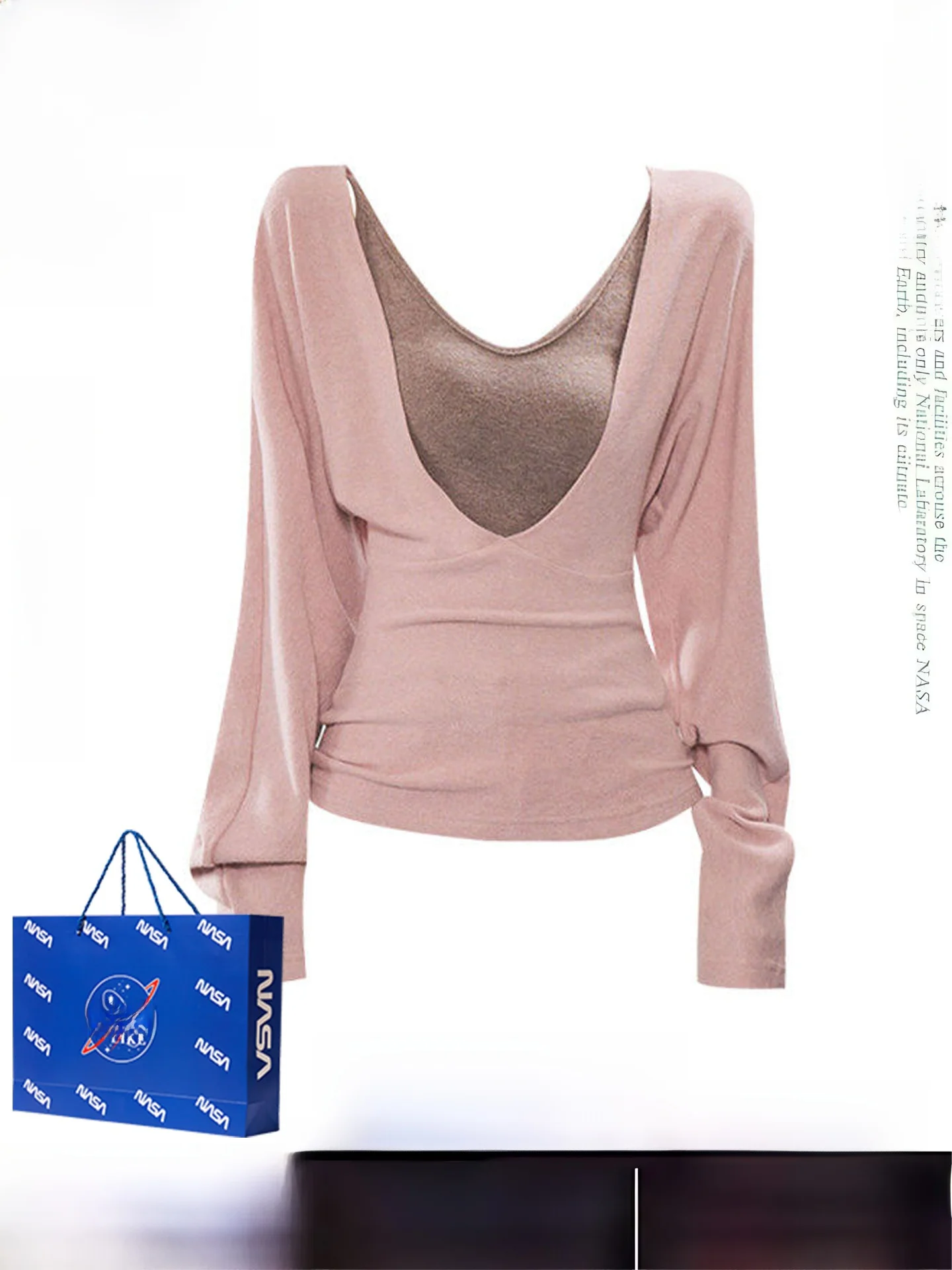 

Pink Slim Fit Knitted Long Sve V-Ne Top Women's Spring Inner Wear Tank Vest Waist-Cinching Slimming Two-Piece Set