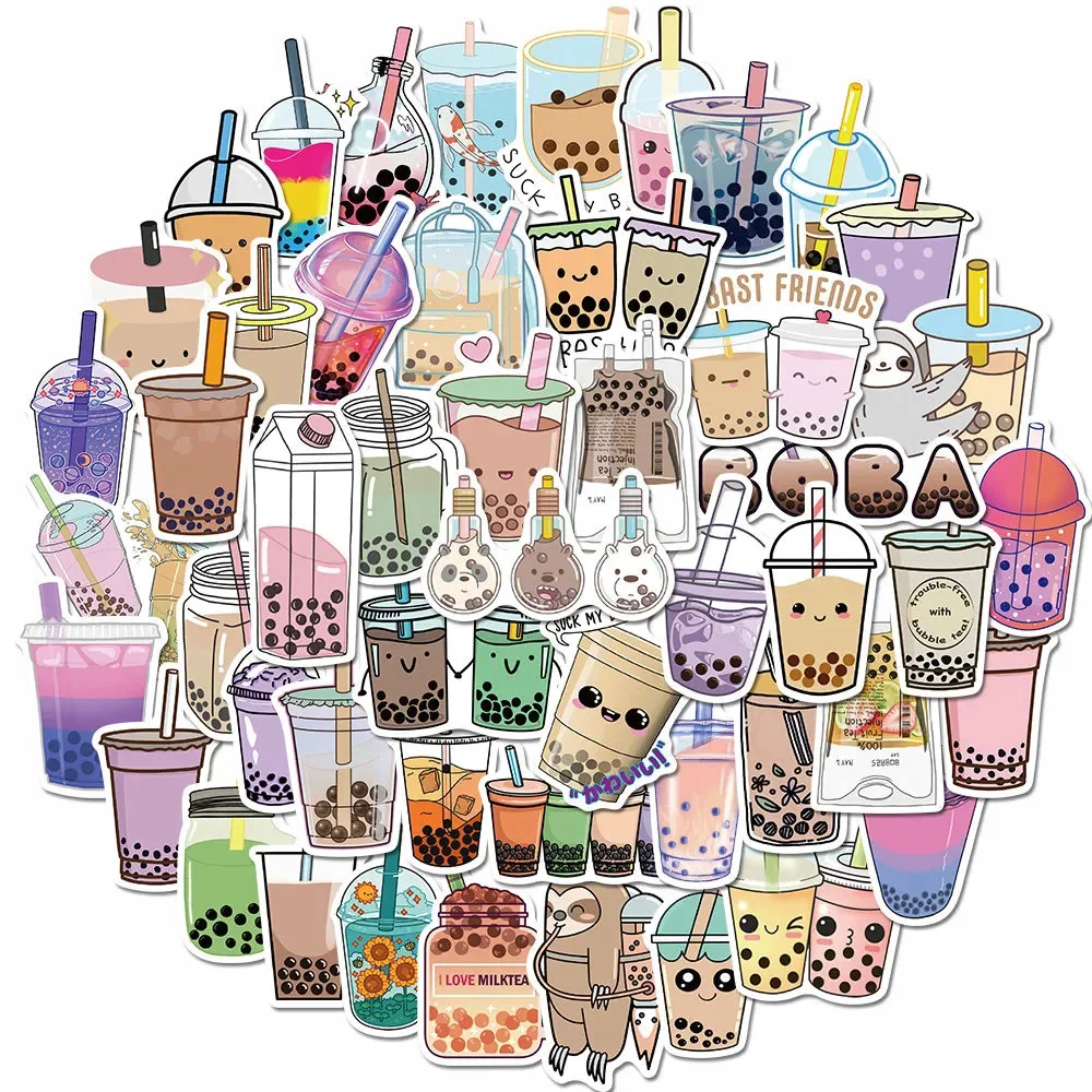 10/30/50pcs Cute Pearl Milk Tea Stickers Bubble Tea Drink Cartoon Decals for Kid DIY Laptop Water Bottle Kawaii Sticker Toy Gift