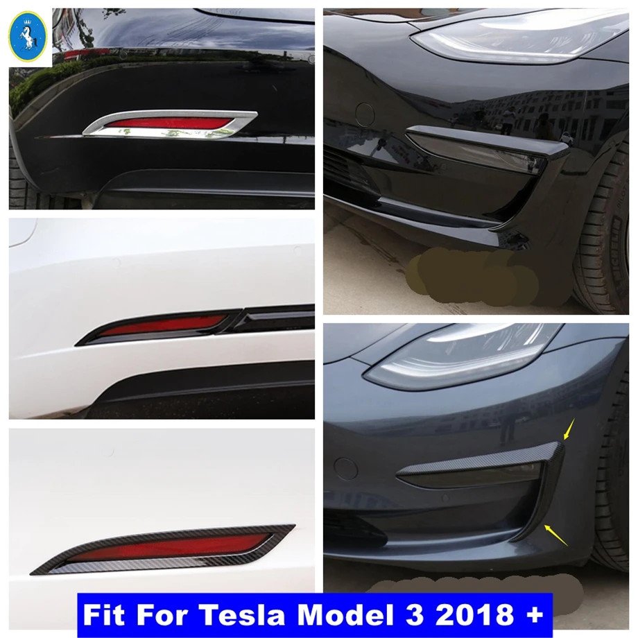 

Black / Chrome / Carbon Fiber Look Exterior Refit Kit Front / Rear Fog Lamps Frame Cover Trim For Tesla Model 3 2018 - 2021