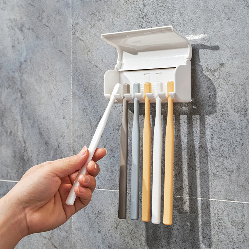 1 For Household 6-Tooth Brush Hook, Wall-Mounted Plastic Toothbrush Holder, Suitable For Bathroom, Rv, Cabinet Storage, White image 3