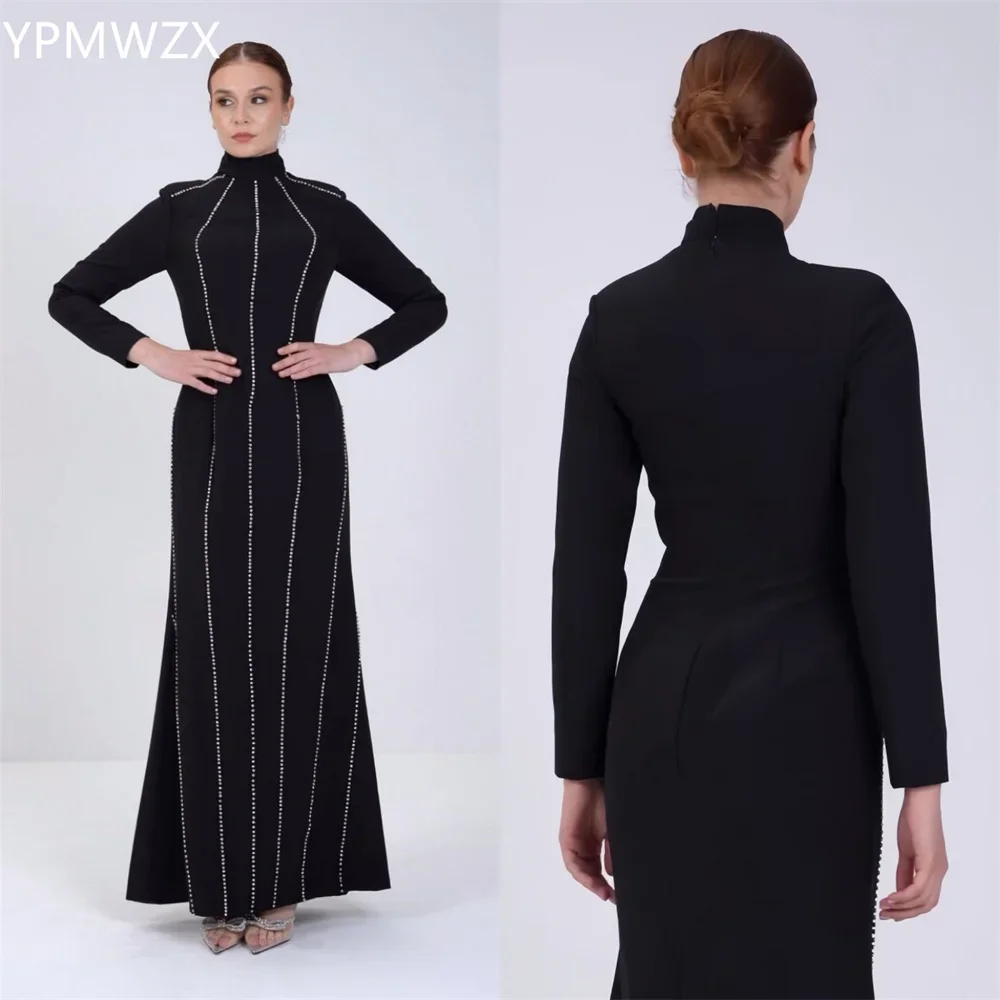 YPMWZX-Robe de Soirée Personnalisée pour Femme, Tenue de Bal, Sirène, Col Haut, Longueur au Sol, avec Perles, sur Mesure