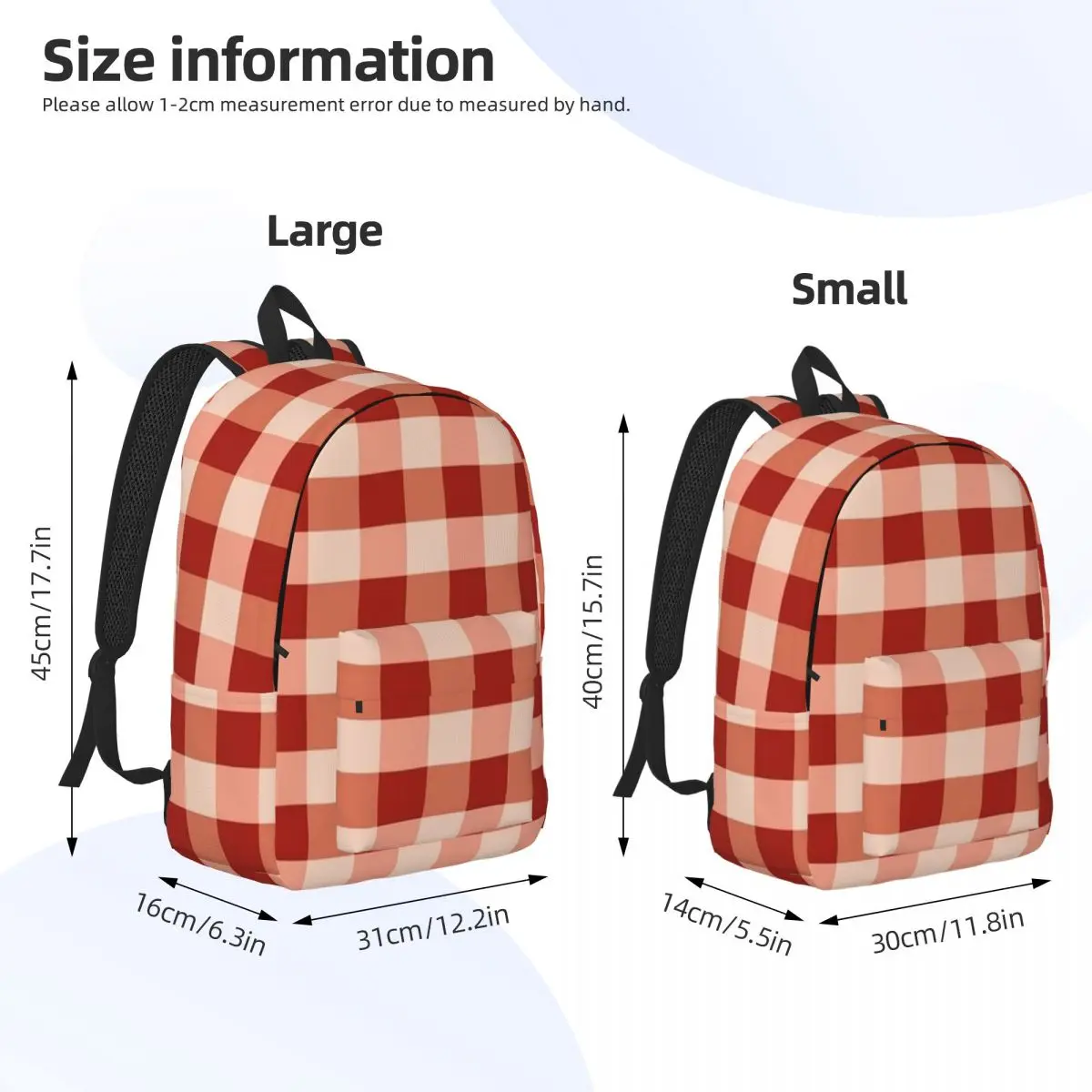 Mochila de tablero de ajedrez rojo para hombres y mujeres, mochila fresca para estudiantes, senderismo, viaje, bolsas de lona para computadora portátil al aire libre