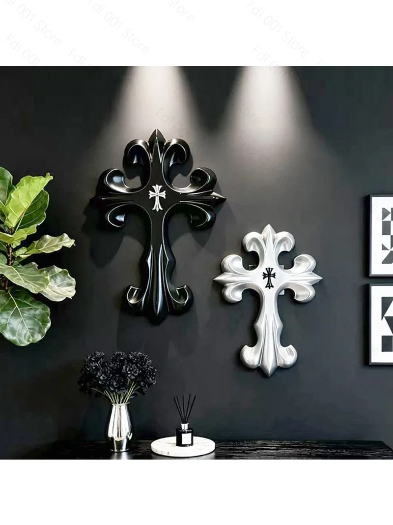 Nordic black and white cross wall decoration, living room wall retro European wall pendant, bedroom dining room home decoration