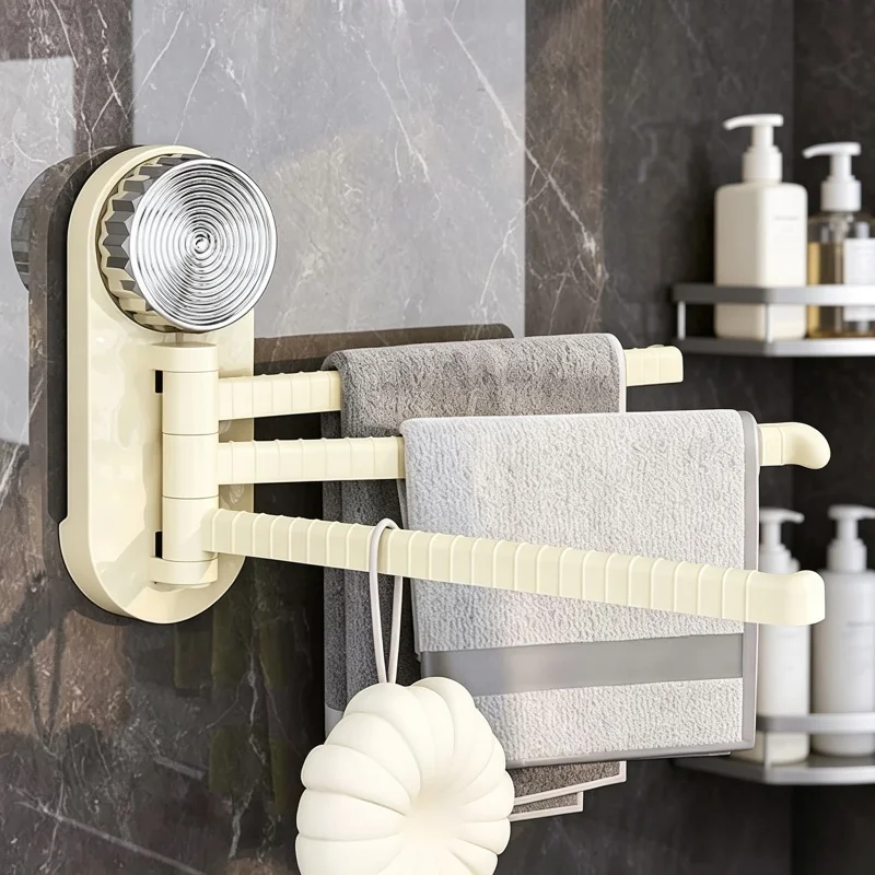 No Drill Suction Cup Towel Rack 3 Bar 180° Rotatable Bathroom Towel Holder Wall Mounted Kitchen Storage Rack Reusable