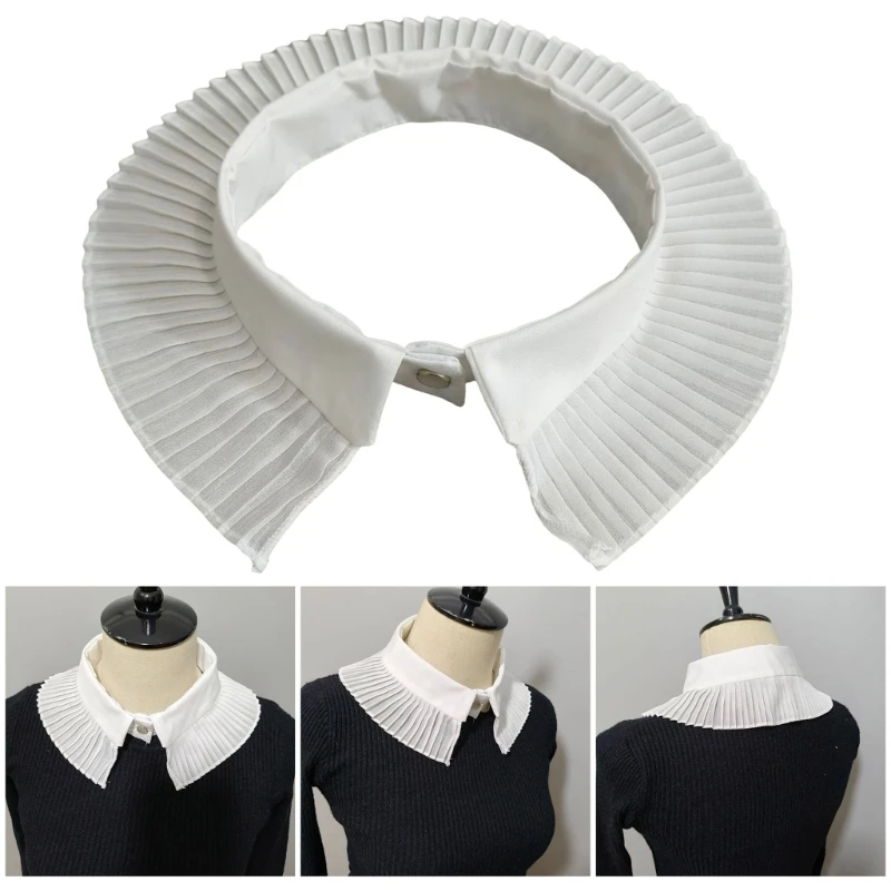 אופנתיים מפולים דש דש צווארון נשים צבע אחיד חצי חולצה צווארון צווארון להכניס בגדים אביזר