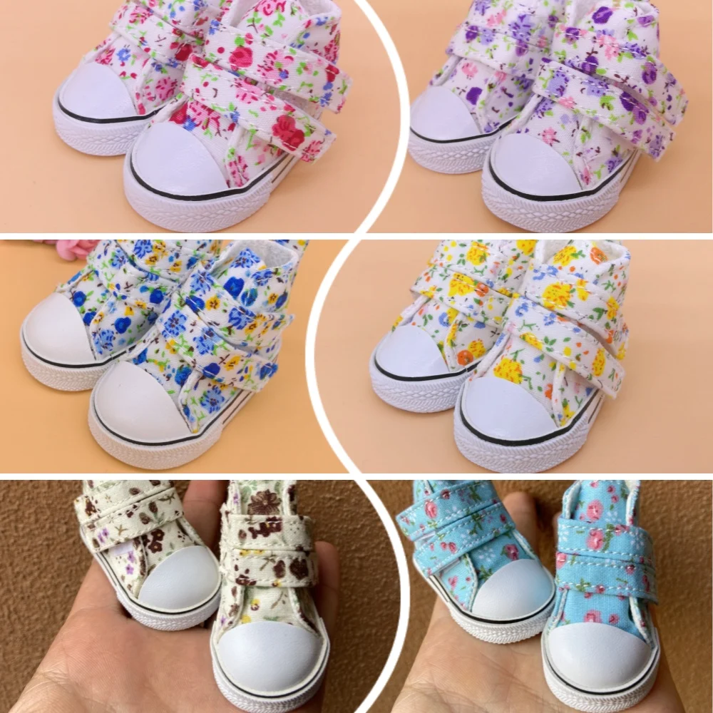Tilda Mini zapatos de 6cm para muñeca Paola Reina, Mini zapatos de lona de juguete de moda para calzado de muñeca 1/4, accesorios florales adorables para muñecas