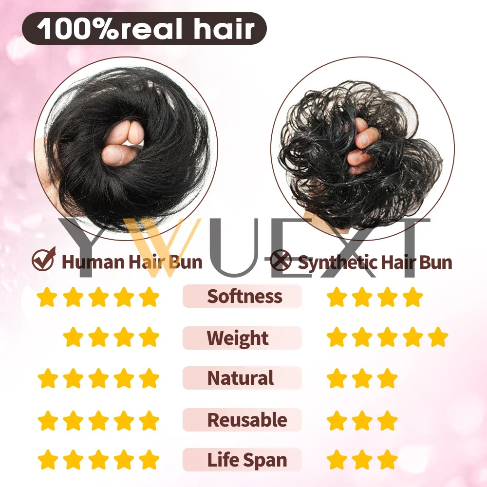 Kuncir Rambut Manusia, Aksesoris Rambut, Rambut Asli Brasil, Ikat Rambut, Updo, Donut Chignon, Ekstensi Rambut Manusia untuk Wanita