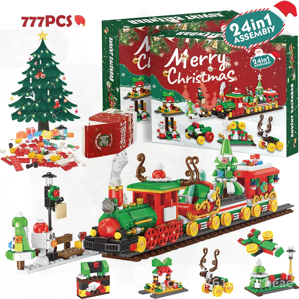 New 2025 Christmas Tree Building Blocks Set - DIY Countdown Calendar Blind Box Toy for Children Plastic ABS Colorful Educational