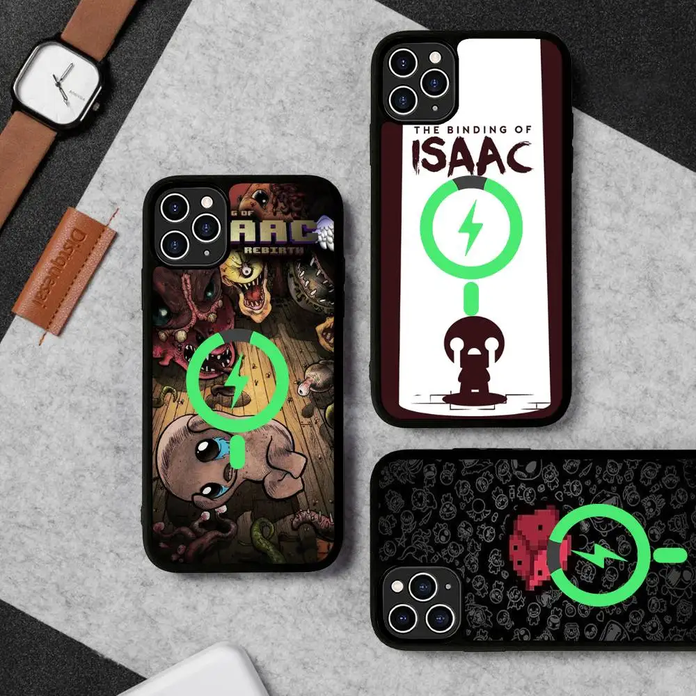 

Классический игровой чехол The Binding Of Isaac Black для iPhone 16 15 17 Pro Max 11 12 13 14 Plus с магнитной фиксацией MagSafe