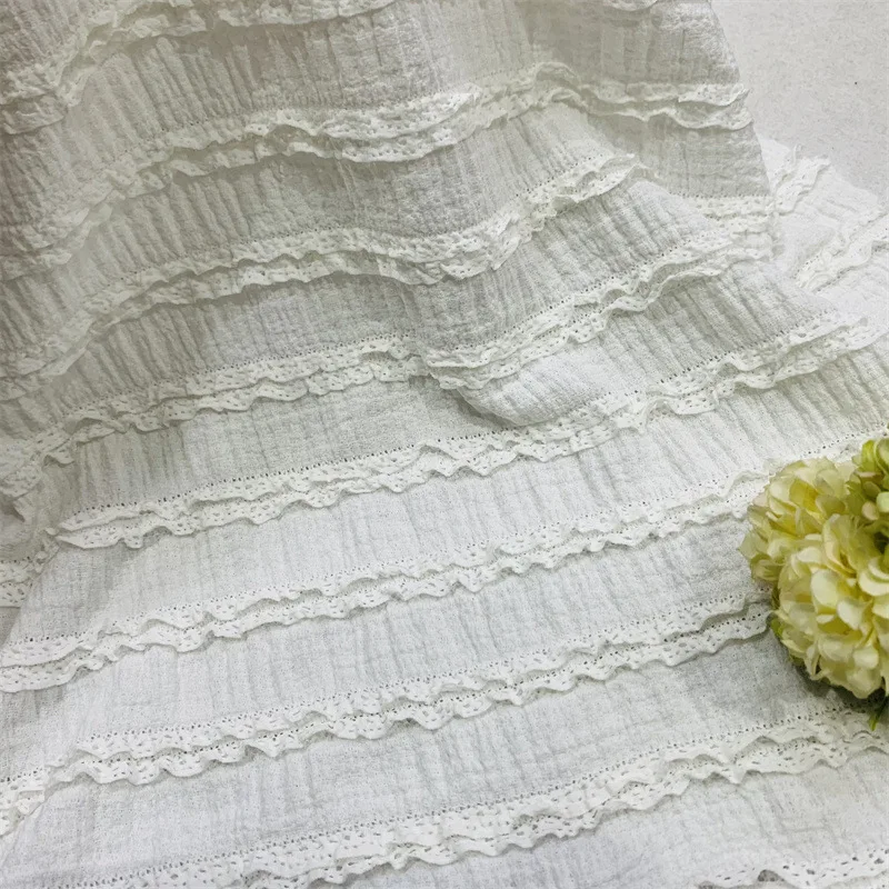 

Новая эластичная 3D волнистая полосатая ткань с кружевной отделкой, платье, ткань для детской одежды, аксессуары для шитья своими руками, дизайнерская ткань