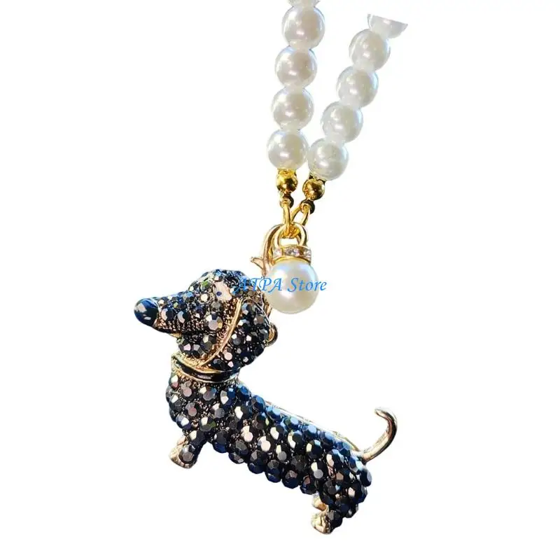 

U13C Sparkling Rhinestones Dog Ornament Hanging Charm For Vehicle Interior Decoration