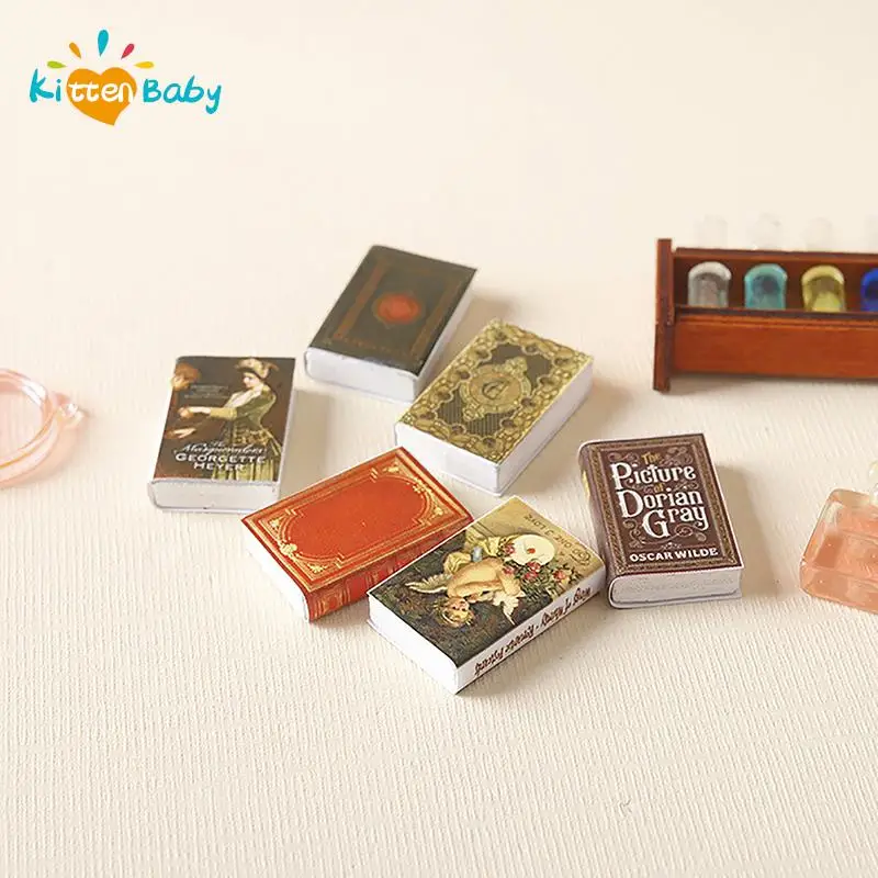 6Pcs 1:12 Dollhouse Miniature Book Comic Book Small Books Mini Model Kids Pretend Play Toys Doll House Accessories