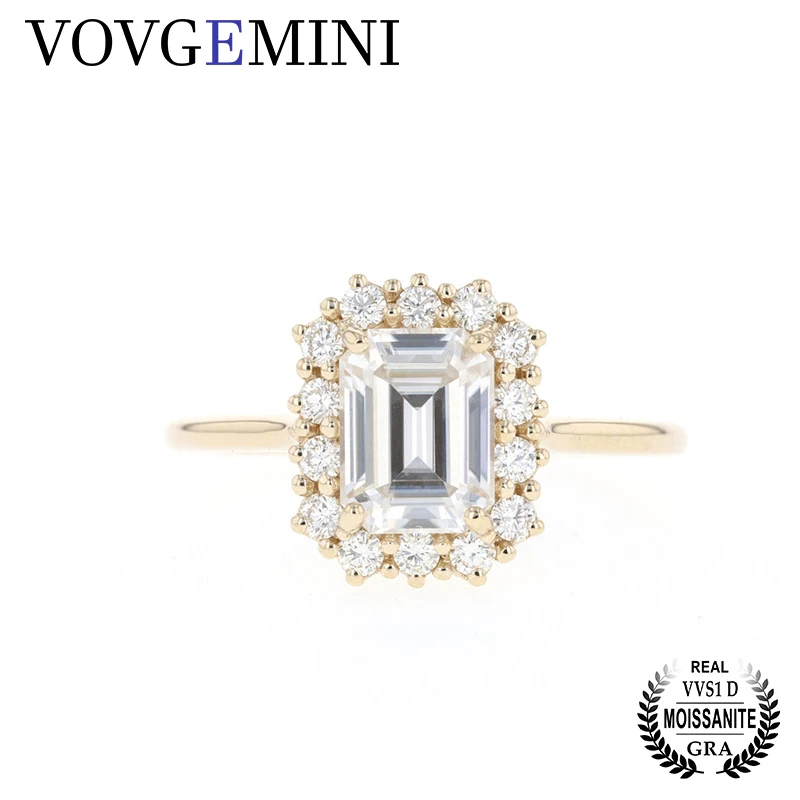 

VOVGEMINI Jewelry Moissanite Wedding Ring 6*8mm 2 Carat Emerald Cut 18k Gold VVS1 D Color Special Band Fashion Jewelry