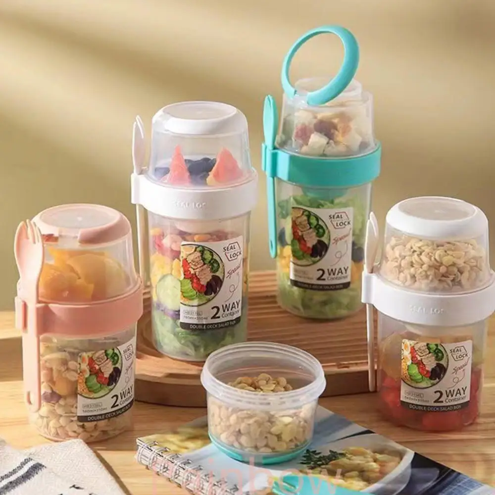 1Pc Breakfast Cup With Cover Overnight Oatmeal Cup Soybean Milk Cup Portable Yogurt Subpackage Cup Sealed Children's Milk Cup