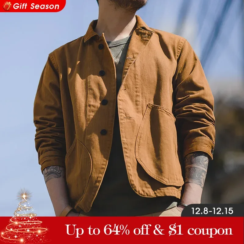 Maden Ginger Color Jacket for Men Multi-pocket Cotton Workwear Jacket Casual Hunting Jacket Spring and Autumn Outdoor Coats