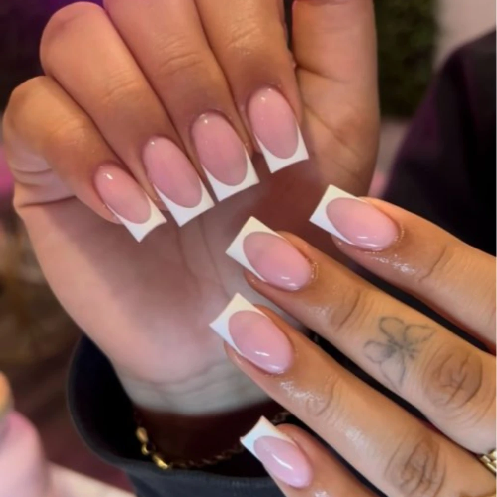 

10Pcs Handmade Artificial Full Cover Press On Nails Girls French Style Almond Pattern ABS Material Nail Art Salon with Set