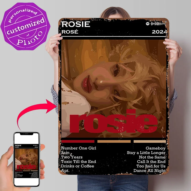 Rosie Rosé Album Cover 2024 Personalized 3D Textured Metal Poster Wall Art Vintage Tin Signs for Room Accessories Desk Decor