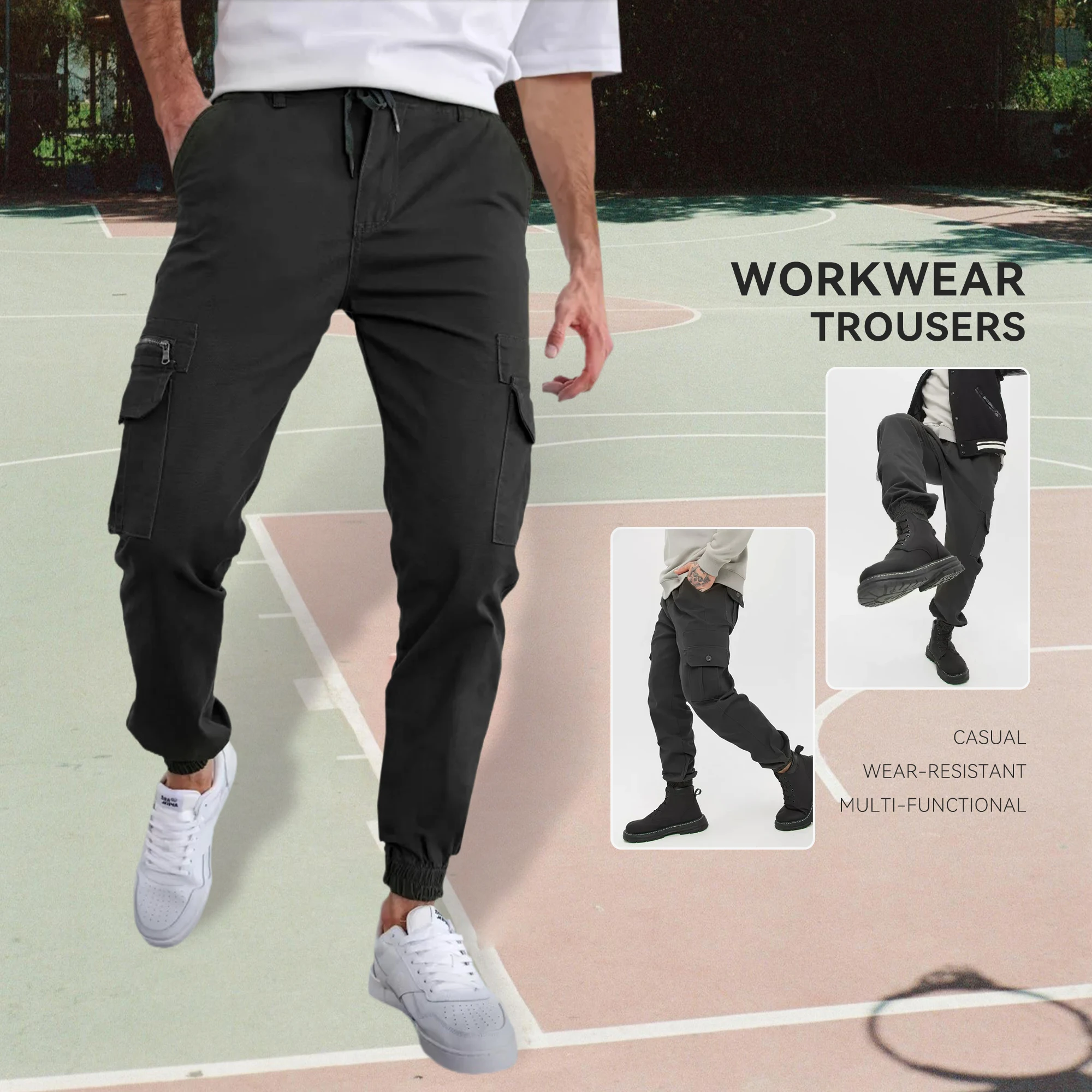 2025 Men's Cargo Pants Sweatpants Outdoor Loose Straight Long Trousers Sport Pocket Durable Male Trousers Outdoors Streetwear