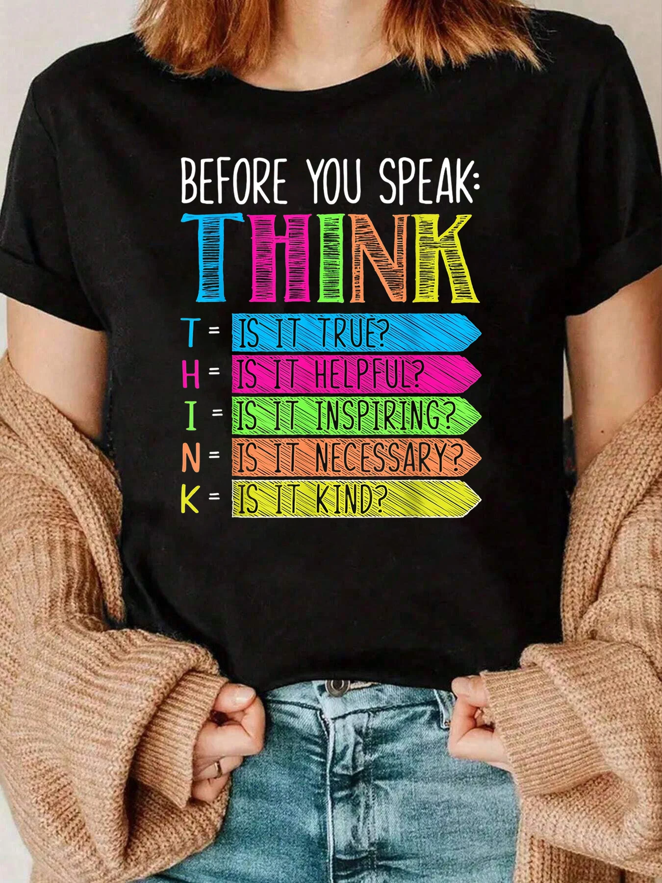 

Think Before You Speak Printed T-Shirt Casual Wear For Women 220g
