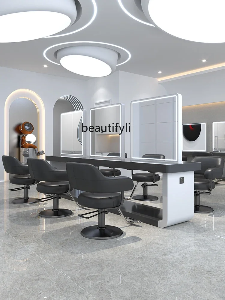 Barber shop mirror table with table integrated hair salon special simple modern hair cutting floor perm and dyeing mirror