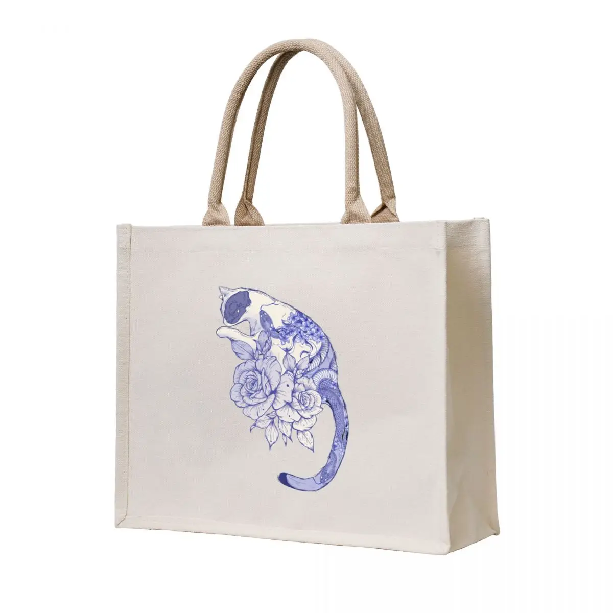 

Cat With snake Tattoo Tote Bag reusable grocery bags sac pour femme Shopping bags