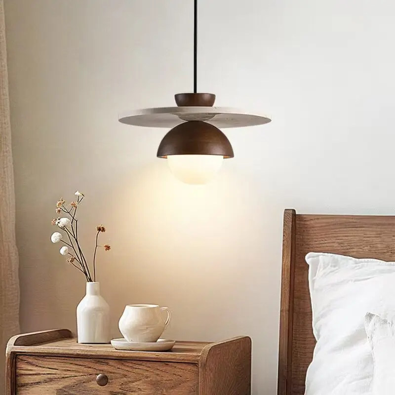 Medieval Zen-style Yellow Stone Chandelier Vintage Walnut-colored Bar Counter Restaurant Bedroom Bedside Corridor Pendant Lamp