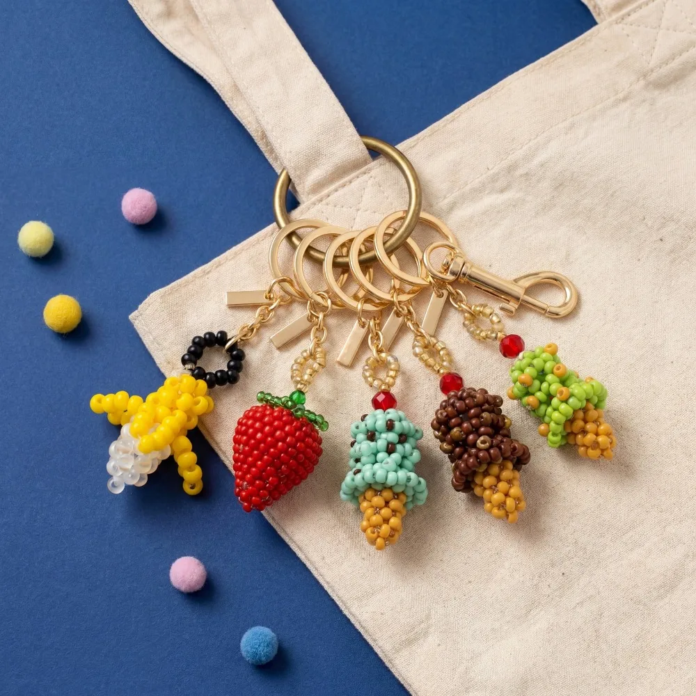 Summer Vacation Fruit Food Series Bag Charms Banana Strawberry Ice Cream DIY Pendant Cute Keychain Women Backpack Ornament Gift