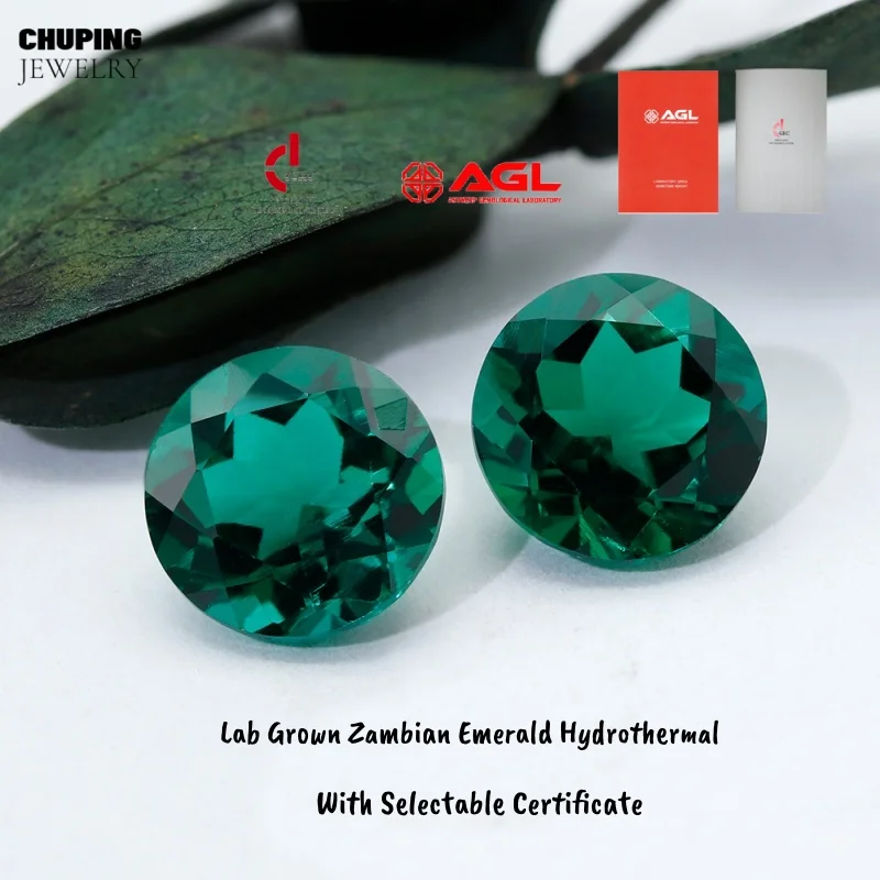 Round Shape Lab Grown Zambian Emerald Hydrothermal Hand Cutting With AGL Certificates Cultivate Emerald For Fine Jewelry making
