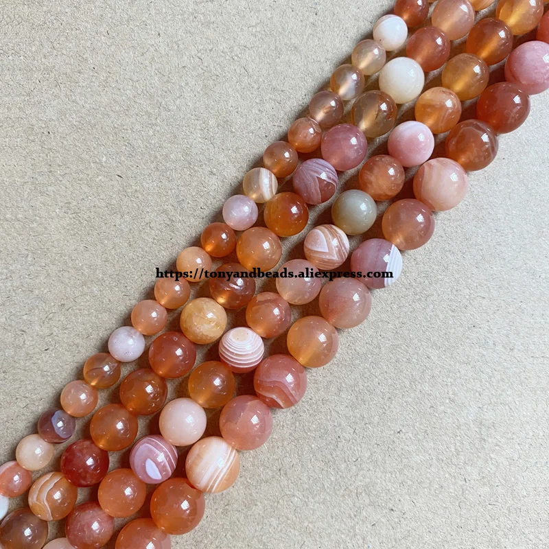 Genuine Semi-precious Natural Orange Botswana Sardonyx Agate Stone Round Loose Beads 15